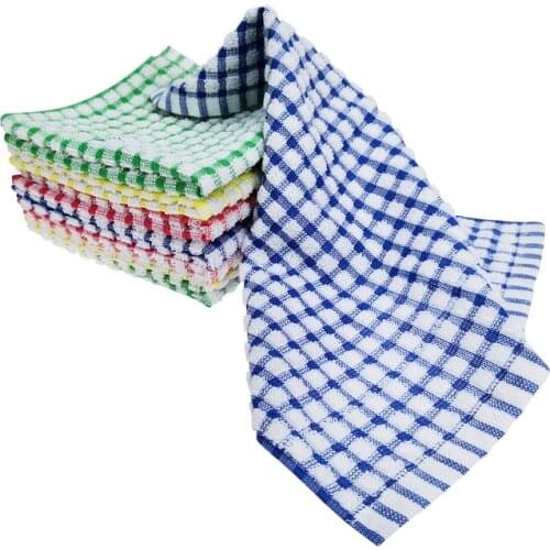 2Pcs Cleaning Cloth Tea Towels Soft Plaid Table Cotton Dishcloth Eco-Friendly Household Handkerchief Kitchen Washing Tools