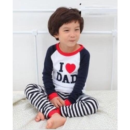 2018 Children Pajamas suits Boys Sleepwear Kids pyjamas home clothes I Love Dad Baby Clothing Nightdress Tee Shirt Stripe Pants