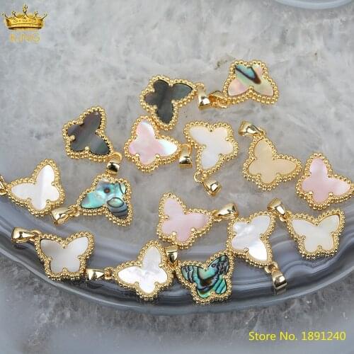 5Pcs/Lot Natural Shell Gold Pendant Charms,Pink Gold Shell Butterfly Charms For DIY Earrings Necklace Jewelry Findings HS-50KBAJ