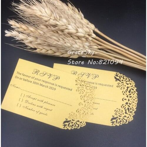 50pcs Free Shipping 5x10cm Laser die cut Rose pattern Wedding RSVP Card Personalized text cards greeting Invitation cards