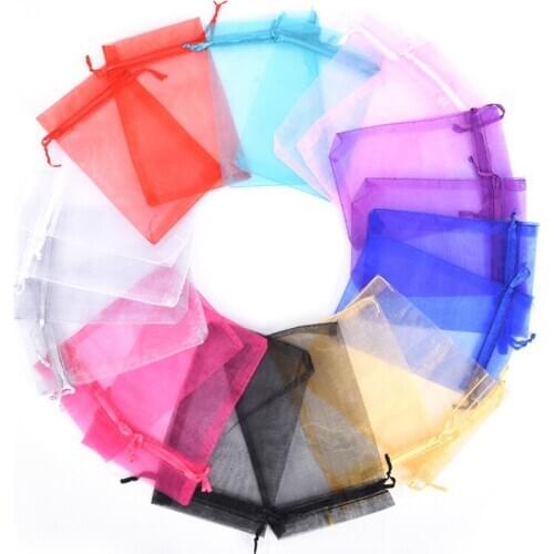 50pcs/pack Jewelry Packaging Bags Organza Drawstring Bag 7x9 8x10 10x12cm Wedding Party Gift Bags & Pouches