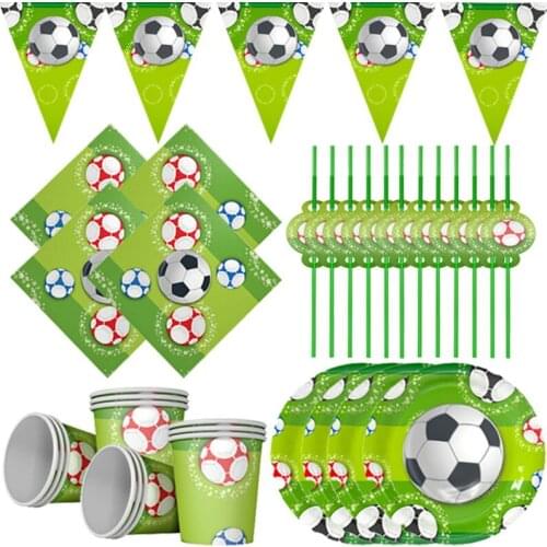 57pcs Football Soccer Theme Fans Birthday Party Disposable Tableware Set Cups Plates Napkin Banner Straw Baby Shower Decorations