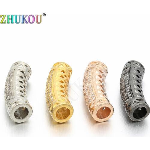 7*24mm Brass Cubic Zirconia Curved Tube Spacer Beads DIY Jewelry Bracelet Necklace Making, Hole: 4mm, Model: VW5