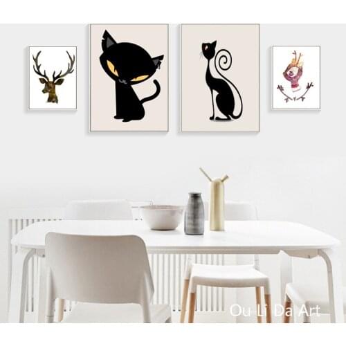 No frame cartoon animal cat deer canvas printings oil painting printed on canvas modern home wall art decoration picture