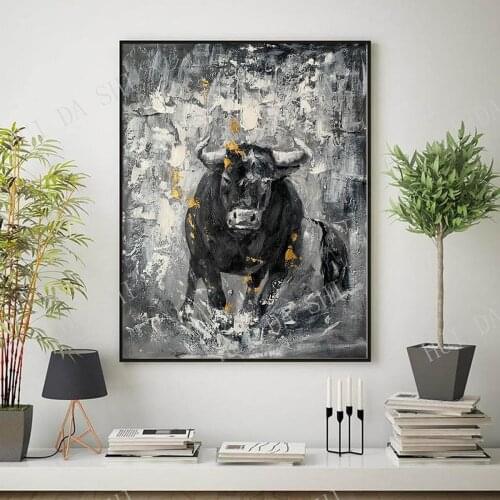Large abstract art, large abstract painting on canvas, original ox artwork, abstract painting, bull painting on canvas