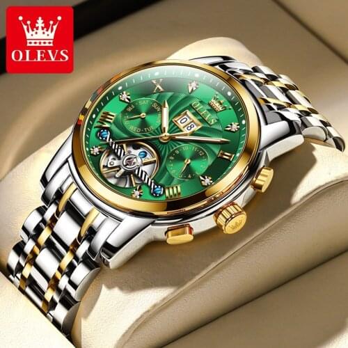 OLEVS Top Brand Men Watches Automatic Mechanical Watch 50M Waterproof Stainless Steel Skeleton Design Watches Reloj de hombre