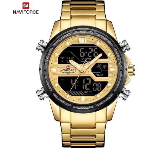 NAVIFORCE Top Luxury Men Gold Watch Quartz Sport Fashion Military Outdoor Waterproof Chrono Digital WristWatches Relogio Masculi