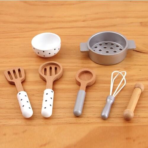 Children Kitchen Wooden Playset Toys Kitchen Utensils Set Cookware Set Development Interest Toys Kawaii Dollhouse Decorative