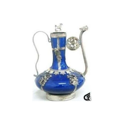 Design silver tibet silver monkey dragon green jade teapot tools wedding Decoration Brass