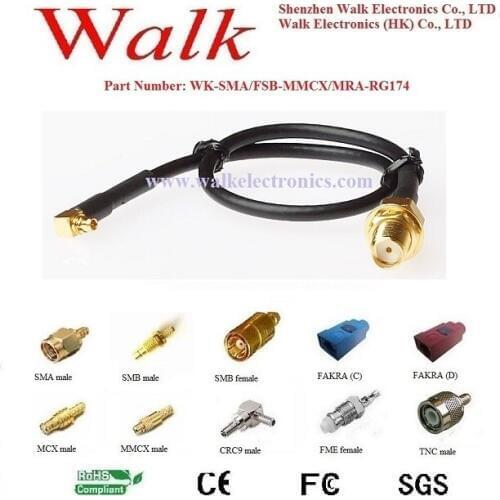 SMA female MMCX male rg174 cable, mmcx right angle rg174 cable, SMA female connector cable, mmcx sma rg174 cable assembly