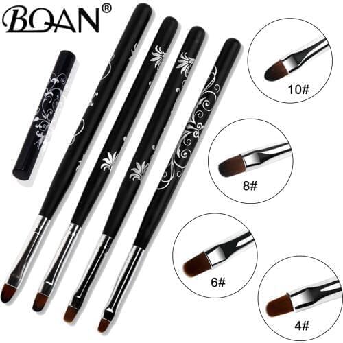 BQAN #4#6#8#10 Nail Art UV Gel Polish Paint Nail Brush Black Wooden Handle Carved Flowers Manicure Nail Tools