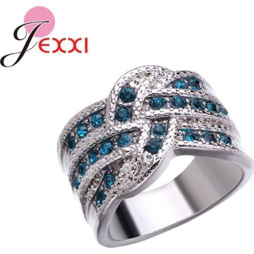 New Arrival Pure 925 Sterling Silver Jewelry Special Sprial Cross Design Shinning Rhinestone Fine Rings for Women Female Bague