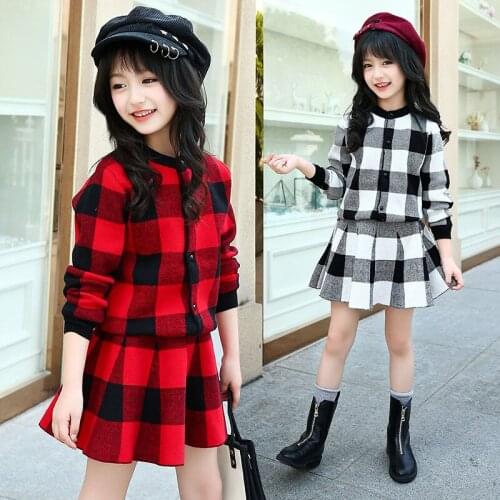 Teen Girls Clothing Sets 2020 Kids Cardigan Sweater + Knitted Skirt 2pcs Clothes Set Fashion Knitting Children Outfits 7 8 12 14