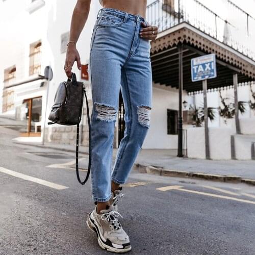 Summer Boyfriend Jeans For Women Fashion Ripped Washed Jeans For Girls High Waist Casual Plus Size Streetwear Denim Trousers