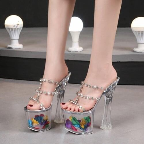 LTARTA 18 Cm 20 Cm Transparent Sexy Waterproof Platform Sandals Nightclub Super High Heel Crystal Womens Singles Shoes LFD