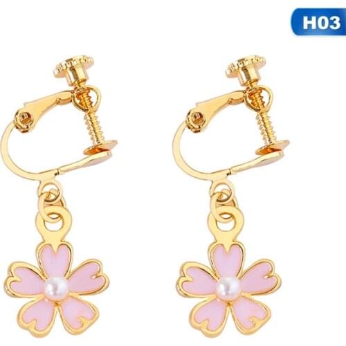 Fashion Flower Cherry Blossom Stud Earrings For Women Fresh Pink Sakura Pearl Flower Earrings Romantic Jewelry