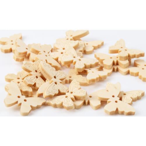 Natural Cartoon Butterfly Wooden Buttons Handmade Accessories Decoration Sewing Scrapbooking Crafts DIY 24x17mm 30pcs MZ157-FD