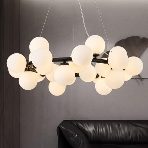 Nordic Living Room LED Hanging Lights Modern Creative American Chandelier Glass Ball Restaurant Iron Pendant Lamp ZM1114