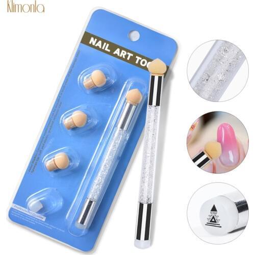 New 1 Set Sponge Nail Smudge Pen Double Head Rhinestone Handle Mini Printing Painting Pen DIY Nail Decoration Manicure Tools