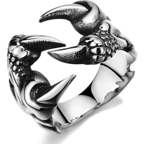 New Rock Punk Male Biker Rings Stainless Steel Dragon Claw Rings For Men Vintage Gothic Jewelry Drop Shipping