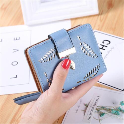 New Women Wallets Short Wallet Ladies Zipper Buckle Hollow Leaf Purse Wallet Female Women Zipper Purse Card Holder Cartera Mujer