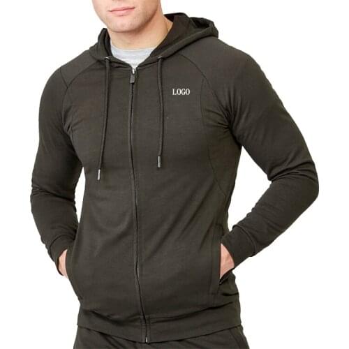 OEM mens blank plain black full zip polyester gym hoodie custom logo