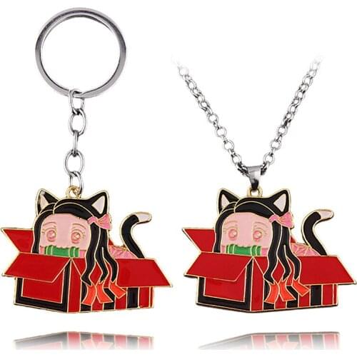Wholesale Japanese Anime Demon Slayer Keychain Accessories Kamado Nezuko Cute Cartoon Key Chains Keyring for Men Women Gifts