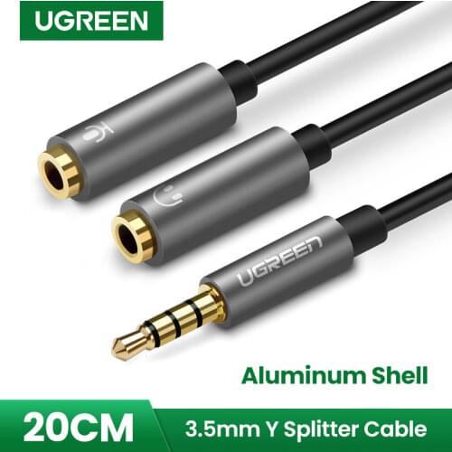 UGREEN Headset Adapter Headphone Mic Y Splitter Cable 3.5mm Stereo Audio Male to 2 Female Separate Audio Microphone Plug for PS4