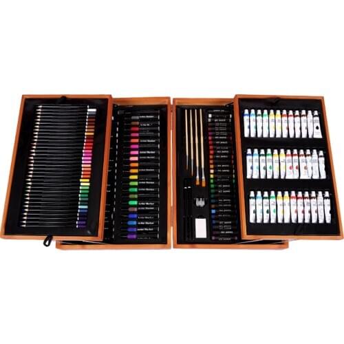 Pro Adults Drawing Kit Wooden Case Color Pencils Paint Painting Tools Kit