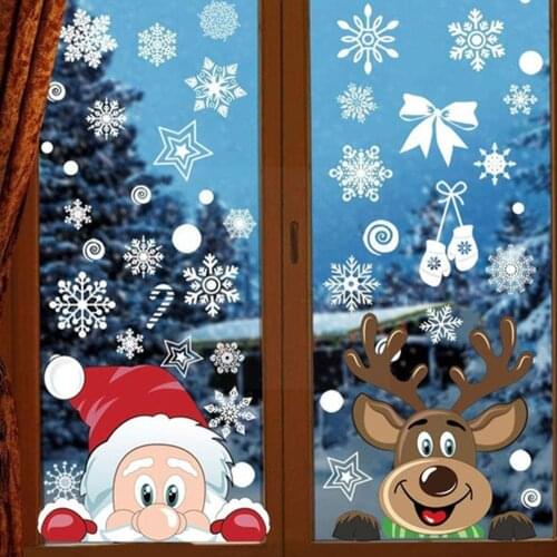 1 Pcs Snowflake Santa Elk Christmas Colorful Static Home Glass Decoration Sticker Window O3M2