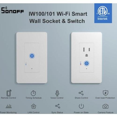 SONOFF IW100/IW101US Wifi Smart Wall Socket Switch 15A Wireless Power Monitoring Switches eWeLink App Control Works With Alexa