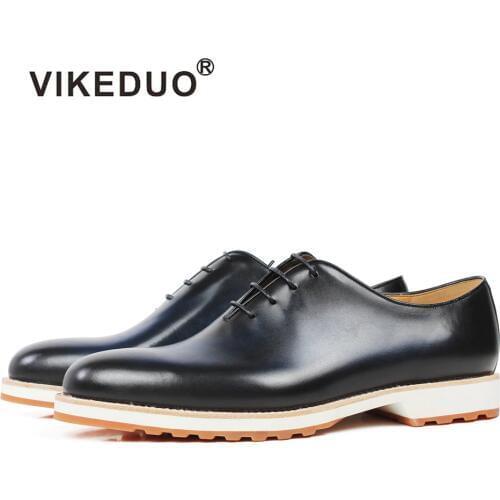 Vikeduo 2020 Handmade Retro Shoes Party Wedding Male Blue Calf Genuine Leather New Italy Design Men Leather Sapatos Dress Shoes