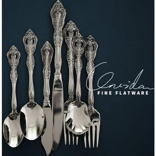 European-Style Vintage Engraving 18-10 Stainless Steel Western Food Knife and Fork Tableware Set Full Set Knife, Fork and Spoon