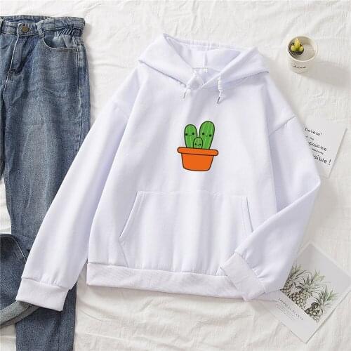 Plant Printed Hoodies Women Cotton Simple Pocket Kpop All-match Ladies Pullovers Loose Cute Kawaii Sweatshirts Streetwear Womens