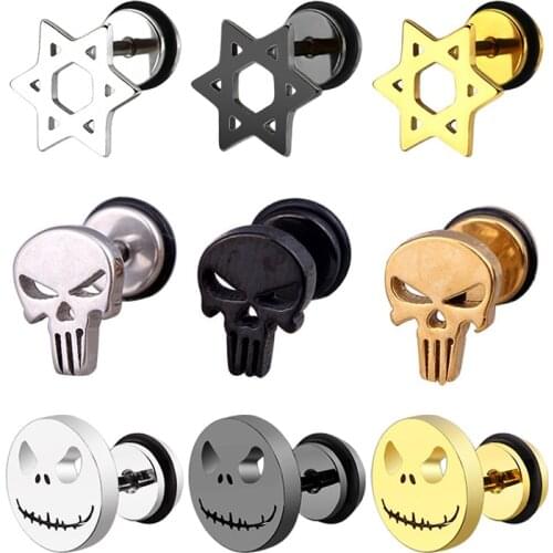 High Grade Stainless Steel Stud Earrings Cross Skull Anime For Women Girls Fashion Geometric Ear Jewelry Birthday Gifts 2 pieces