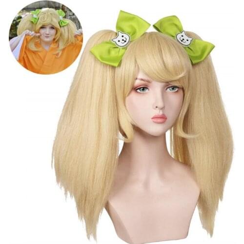 Women Wigs Anime Saionji Hiyoko Blonde Ponytails Wig With Headwear Cosplay Costume Dangan Ronpa Heat Resistant Hair Danganronpa