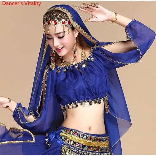 New Hot Selling Sequins Long sleeve Cheap Sale Sexy Top Belly Dance top for Women 6 Colors Available