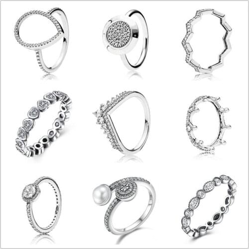 925 Sterling Silver Pan Ring Pave Logo Signature With Crystal Rings For Women Wedding Party Gift Fine Jewelry