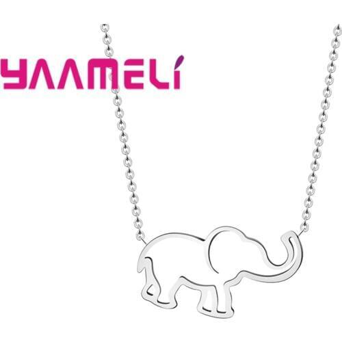 New Trendy Animal Jewelry 925 Sterling Silver Hollow Out Metal Elephant Pendant Necklace for Girl Child Cute Christmas Gifts