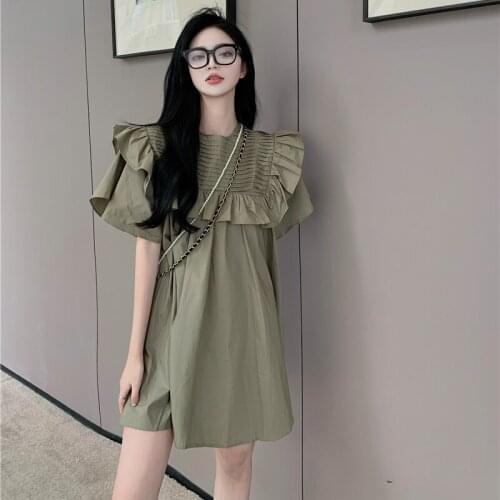 Dress Female Summer Design Sense Niche Short-sleeved Skirt New Summer Loose Korean Pure Color Short Skirt