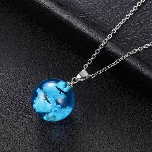New Fashion Women Luminous Pendant Necklace Transparent Resin Rould Ball Link Chain Necklace Jewelry Gift For Girl Free Shipping
