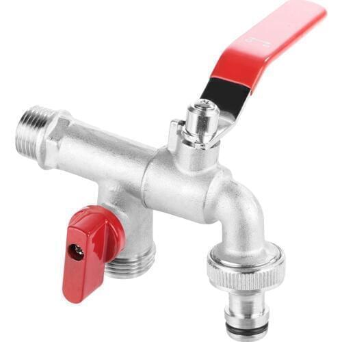1/2" Brass 1 In 2 Out Washing Machine Faucet Male Thread Double Outlet Tap with Water Flow Control Valves