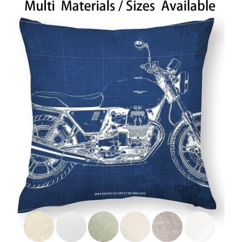 2019 Moto Guzzi V7 Iii Milano Blueprint Pillow Case Throw Pillow Cover Cotton Linen Flax 2019 Moto Guzzi V7 Iii Milano Insignia