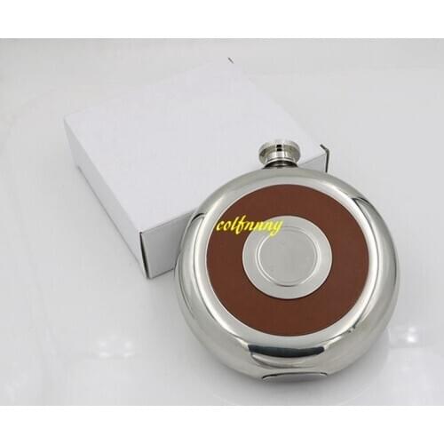 50sets/lot Fast shipping 5 oz Round Stainless Steel Flask With Build-in cup+funnel 5Oz Hip Flask Mirror Polished Bottles