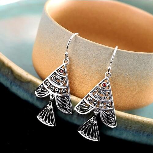 BOCAI New Real s925 Silver Jewelry Small Fish Earrings for Women Retro Style Maxi Chic Womens Earrings