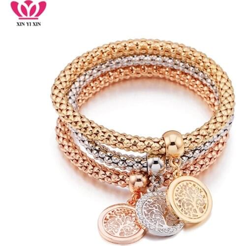 Crystal Tree of Life Charm Bracelets Gold Silver Color Chains Popcorn Bracelets Fashion Jewelry For Women Girl Party Gifts 2019