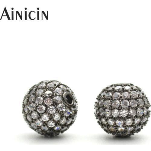 10pcs White Rhinestone Crystal Setting 12mm Gun Black Disco Round Ball Beads For Fashion Jewelry Making Materials