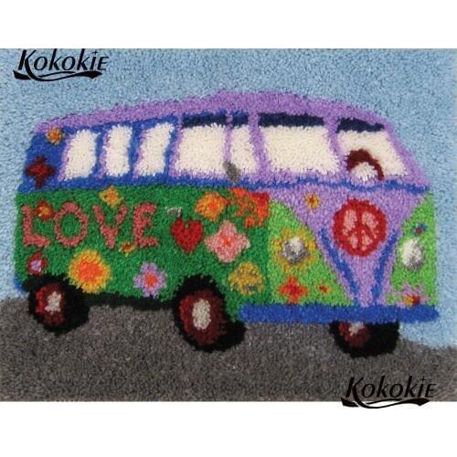 Home decor latch hook kit rug canvas 3d printing vloerklee cartoon bus handmade 3d carpet embroidery accessories tapestry kits