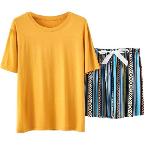 Modal home set ladies summer thin loose short-sleeved shorts can be worn outside pajamas pajamas two-piece suit