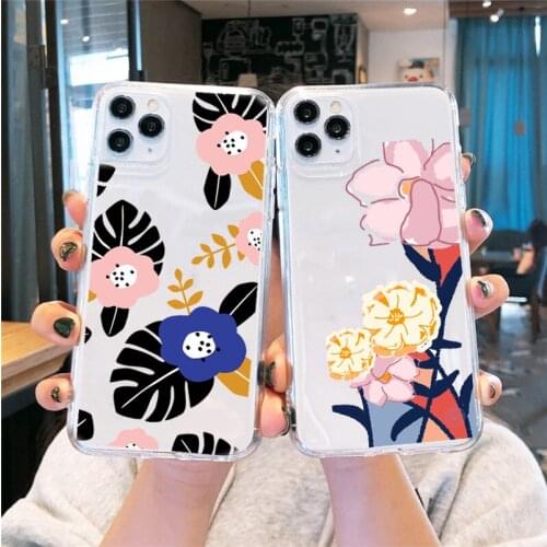 GYKZ Fashion Flower Pattern Phone Case For iPhone 11 Pro 12 XR X XS MAX SE20 7 8 6Plus Transparent Soft Silicone Cover Coque Bag